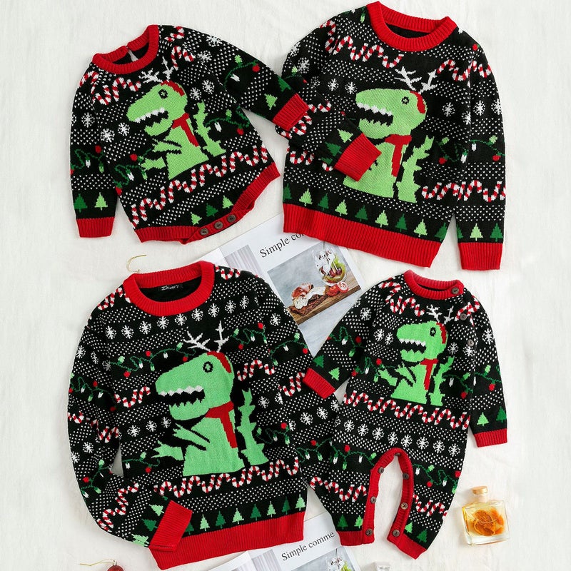 Simplee kids Baby Boys Girls Ugly Christmas Sweater Romper Winter Knitted Pullover Onesies for 12 Months Black - Image 4